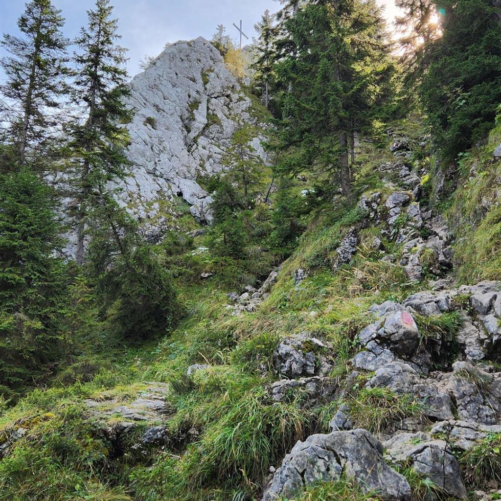 Das Gipfelkreuz in Sicht