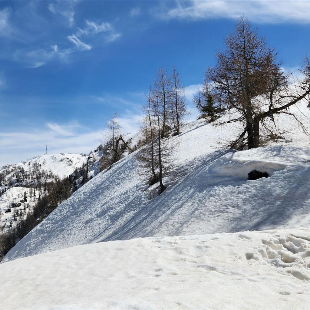 Blick auf den Monte Rite am Ende des Wanderwegs