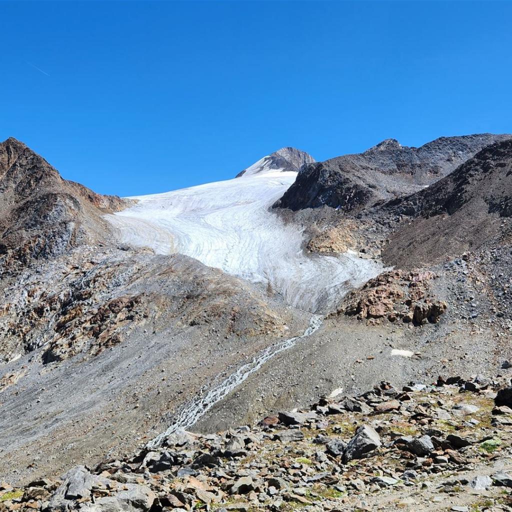 Blick zurück auf den Niederjoch-Ferner mit Similaun