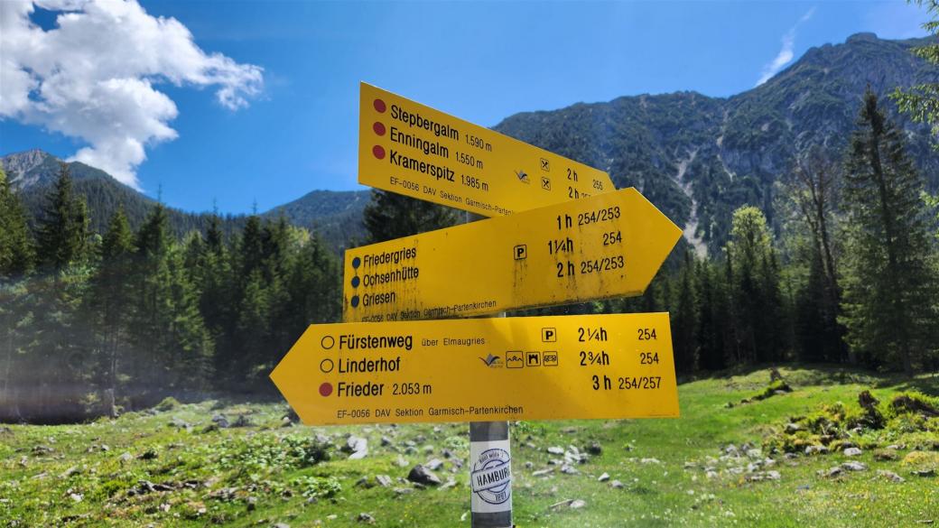 Beschilderung am Rotmoos-Sattel