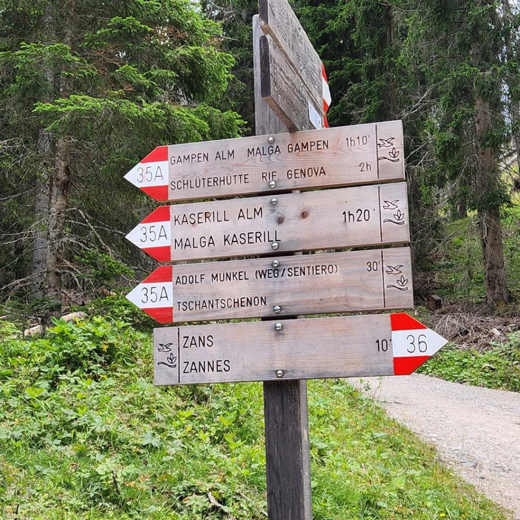 Wegweiser zur Gampen Alm